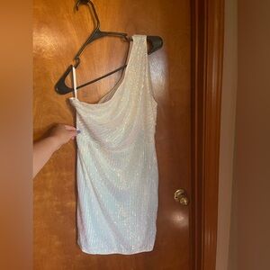 Women’s one shoulder sequin mini dress.